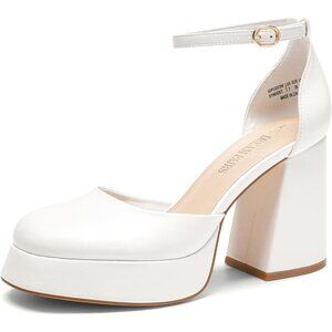 Dream Pairs White-pu Polyurethane (PU) Closed Toe Block Pumps Ankle Strap Shoes
